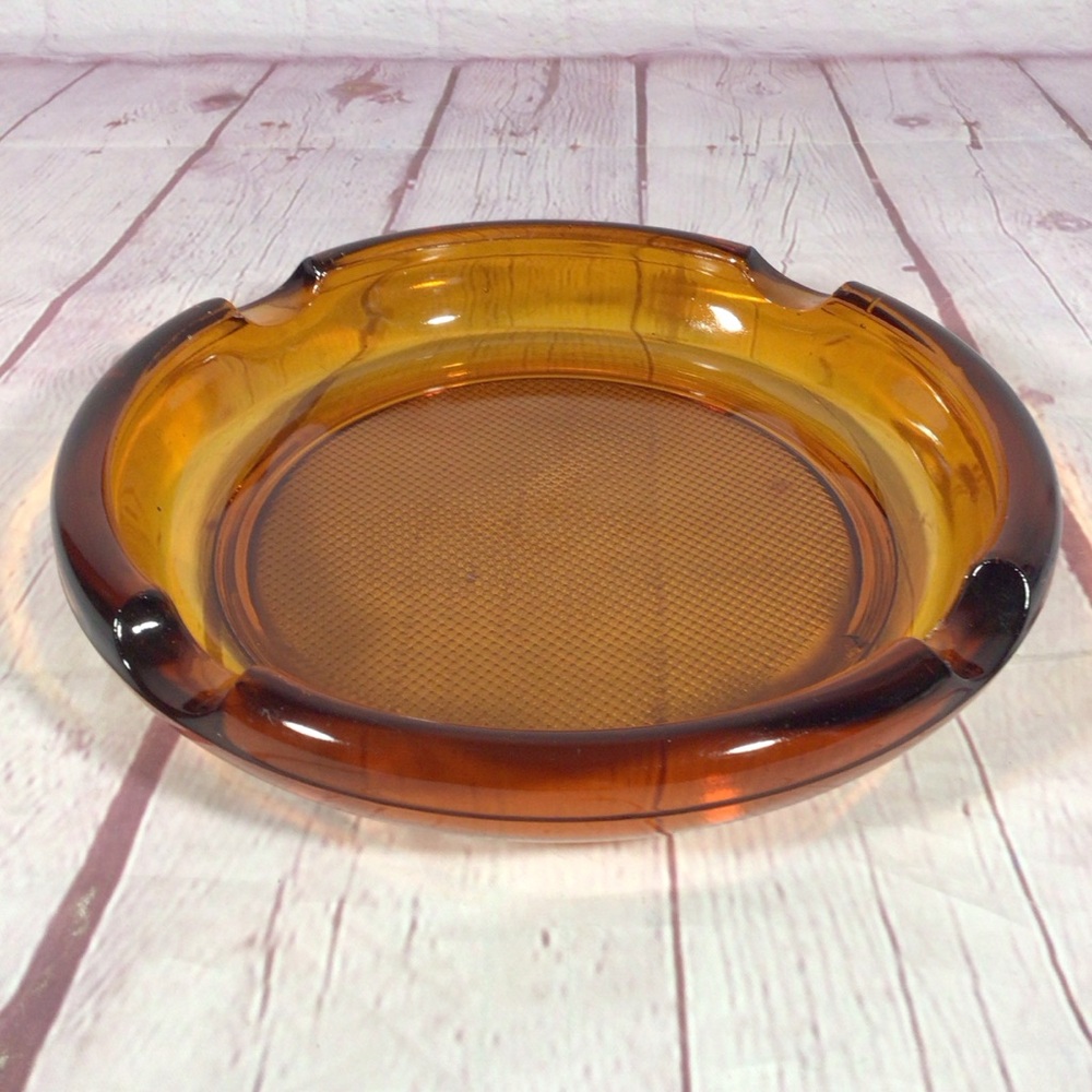 Vintage Amber Glass Round Ashtray